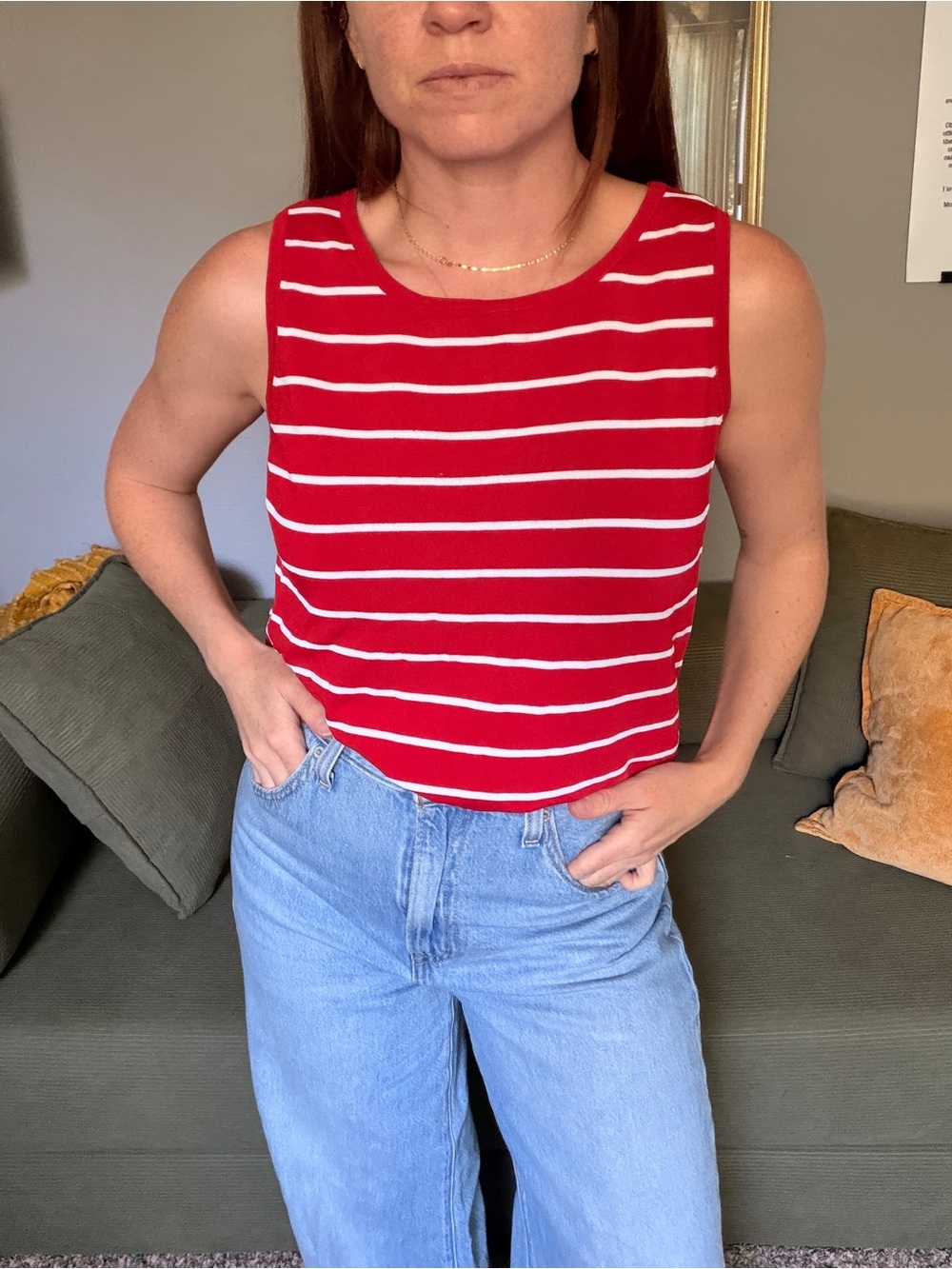 Grace Red and White Striped Sleeveless Tank
